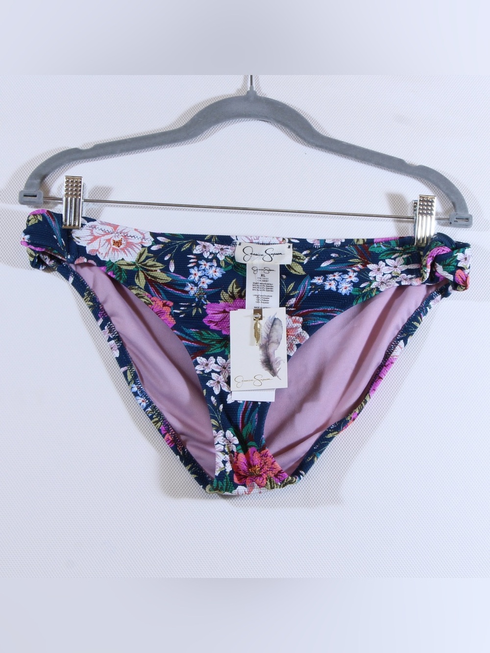 Jessica Simpson Navy Blue Gardenia Paradise Floral Hipster Bikini Bottom NWT